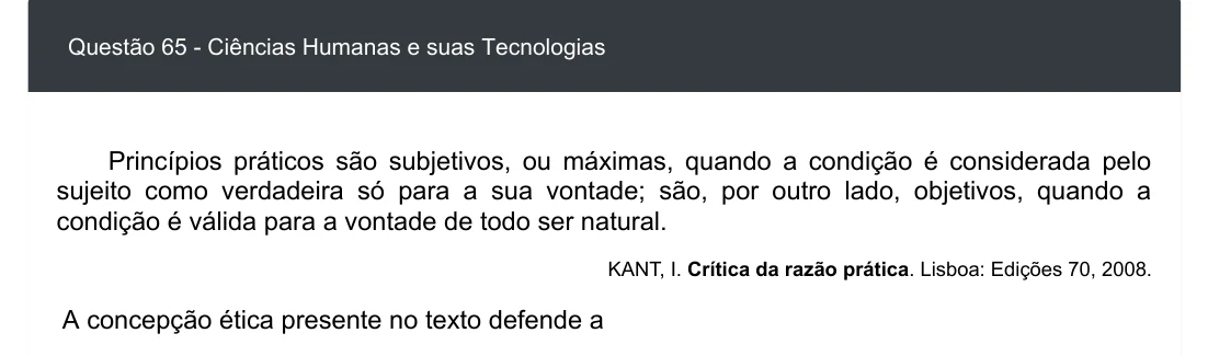 Enunciado visual completo da questão 65 do ENEM 2020 - 1º Dia - Caderno 3 – Branco – Inglês – Aplicação digital, página 73.