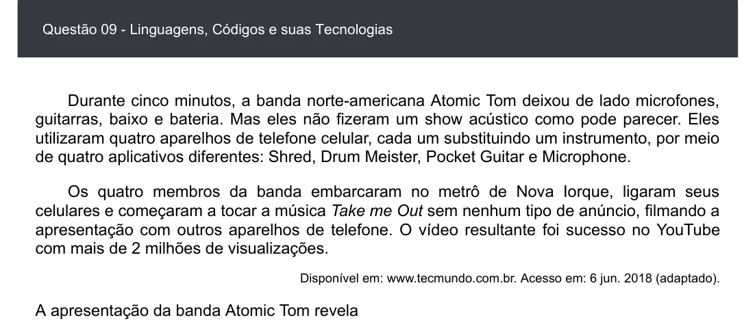 Enunciado visual completo da questão 9 do ENEM 2020 - 1º Dia - Caderno 3 – Branco – Inglês – Aplicação digital, página 13.