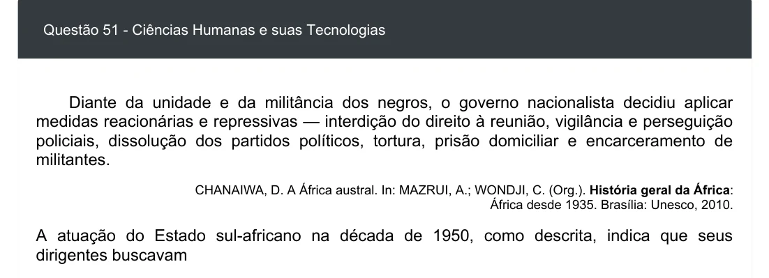 Enunciado visual completo da questão 51 do ENEM 2020 - 1º Dia - Caderno 4 – Rosa – Espanhol – Aplicação digital, página 59.