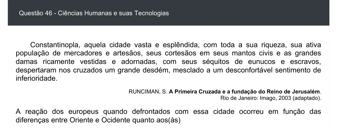 Enunciado visual completo da questão 46 do ENEM 2020 - 1º Dia - Caderno 4 – Rosa – Espanhol – Aplicação digital, página 54.