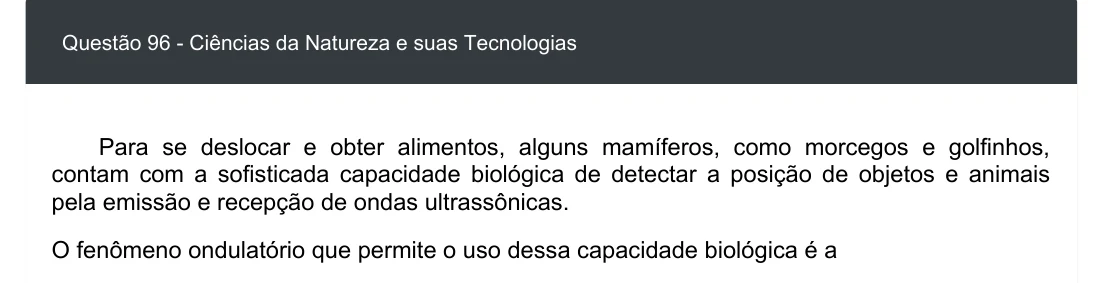 Enunciado visual completo da questão 96 do ENEM 2020 - 2º Dia - Caderno 5 – Amarelo – Aplicação digital, página 10.
