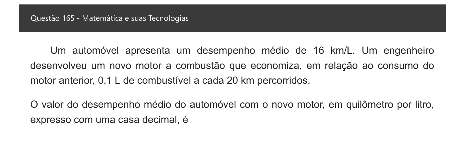 Enunciado visual completo da questão 165 do ENEM 2021 - 2º Dia – Caderno 7 – Azul – Aplicação digital, página 86.