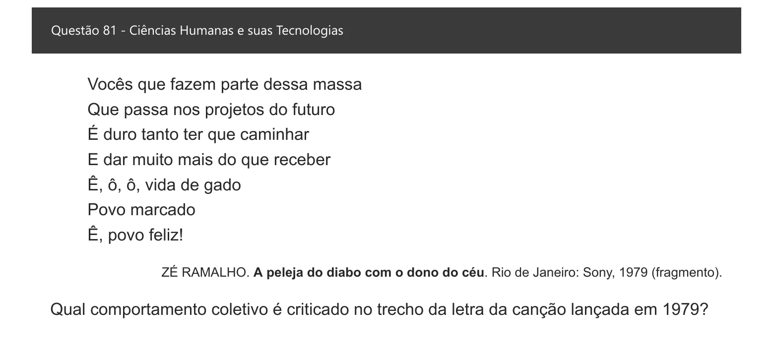 Enunciado visual completo da questão 81 do ENEM 2021 - 1º Dia – Caderno 2 – Amarelo – Inglês – Aplicação digital, página 89.