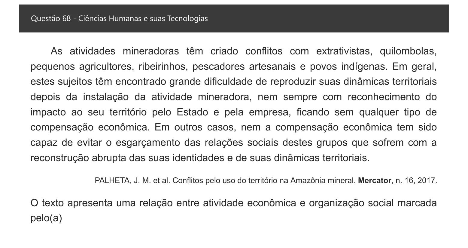 Enunciado visual completo da questão 68 do ENEM 2021 - 1º Dia – Caderno 2 – Amarelo – Inglês – Aplicação digital, página 76.