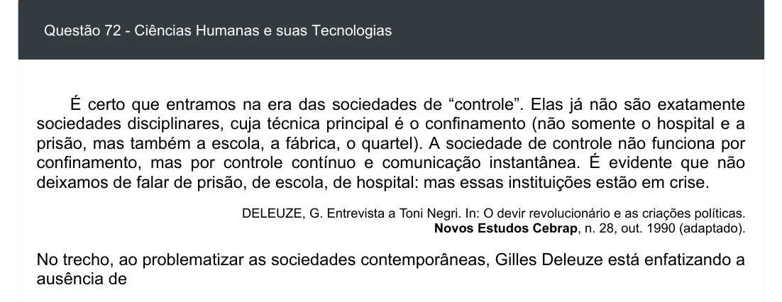 Enunciado visual completo da questão 72 do ENEM 2020 - 1º Dia - Caderno 4 – Rosa – Espanhol – Aplicação digital, página 80.