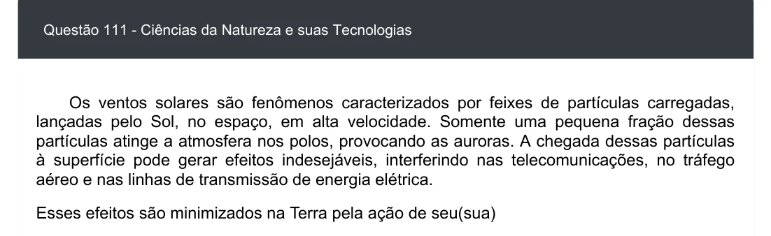 Enunciado visual completo da questão 111 do ENEM 2020 - 2º Dia - Caderno 8 – Rosa – Aplicação digital, página 25.
