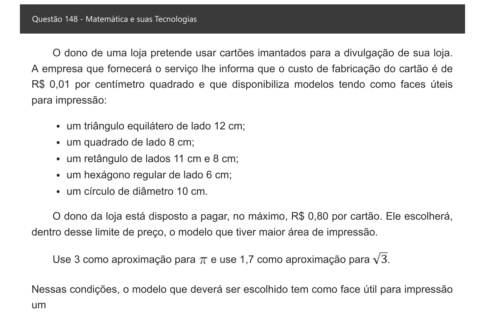 Enunciado visual completo da questão 148 do ENEM 2021 - 2º Dia – Caderno 5 – Amarelo – Aplicação digital, página 66.
