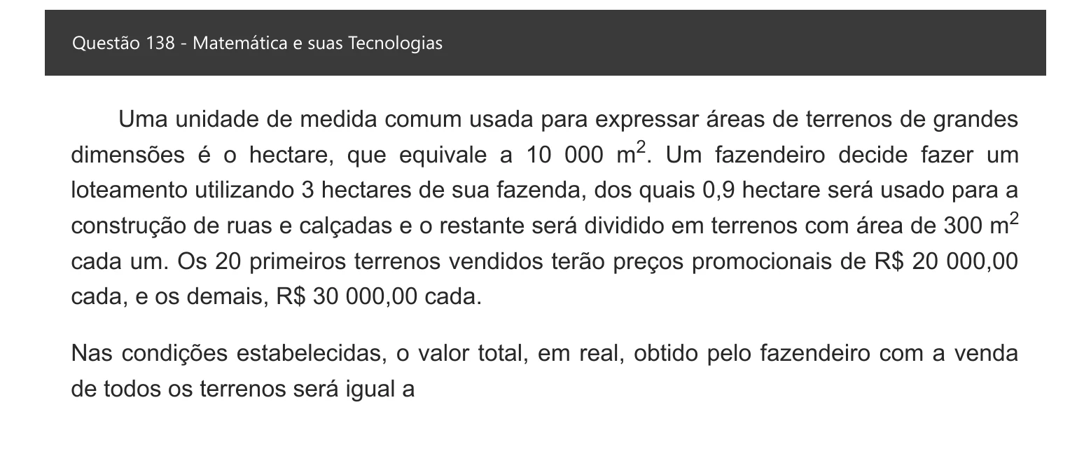 Enunciado visual completo da questão 138 do ENEM 2021 - 2º Dia – Caderno 5 – Amarelo – Aplicação digital, página 56.