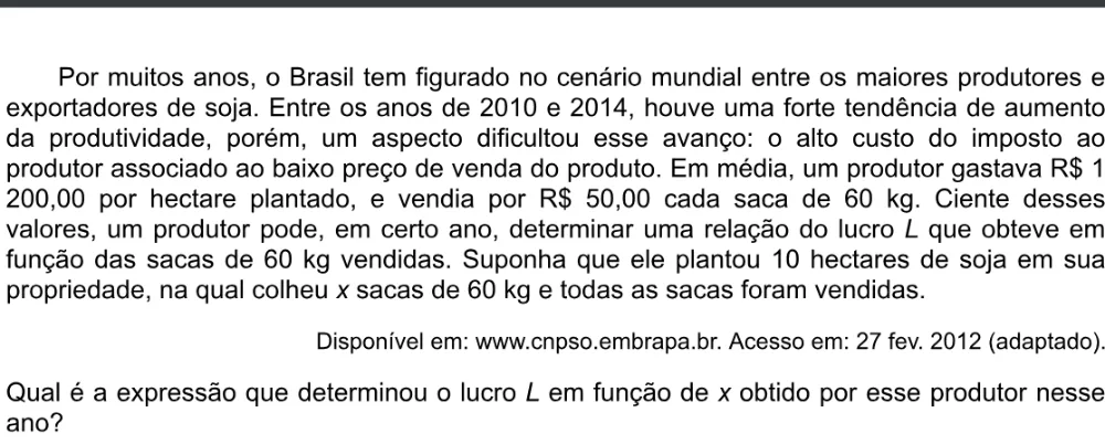 Trecho original com figura, tabela ou fórmula da questão 170 do ENEM 2020 - 2º Dia - Caderno 7 – Azul – Aplicação digital.
