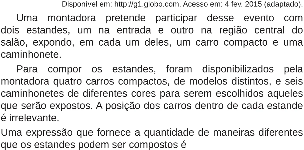 Trecho original com figura, tabela ou fórmula da questão 161 do ENEM 2018 - 2º Dia - Caderno 5 – Amarelo (Superampliada) – Aplicação regular.