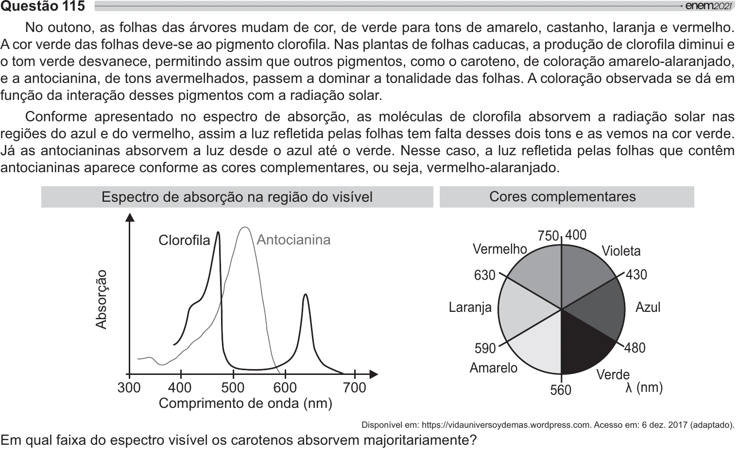 Enunciado original completo da questão 115 do ENEM 2021 - 2º Dia – Caderno 12 – Verde (Libras) – Aplicação Regular, página 10.