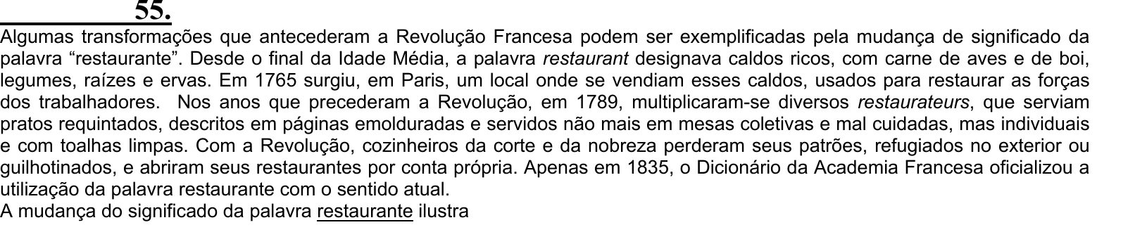 Enunciado original completo da questão 55 do ENEM 2004 - Caderno Amarelo, página 20.