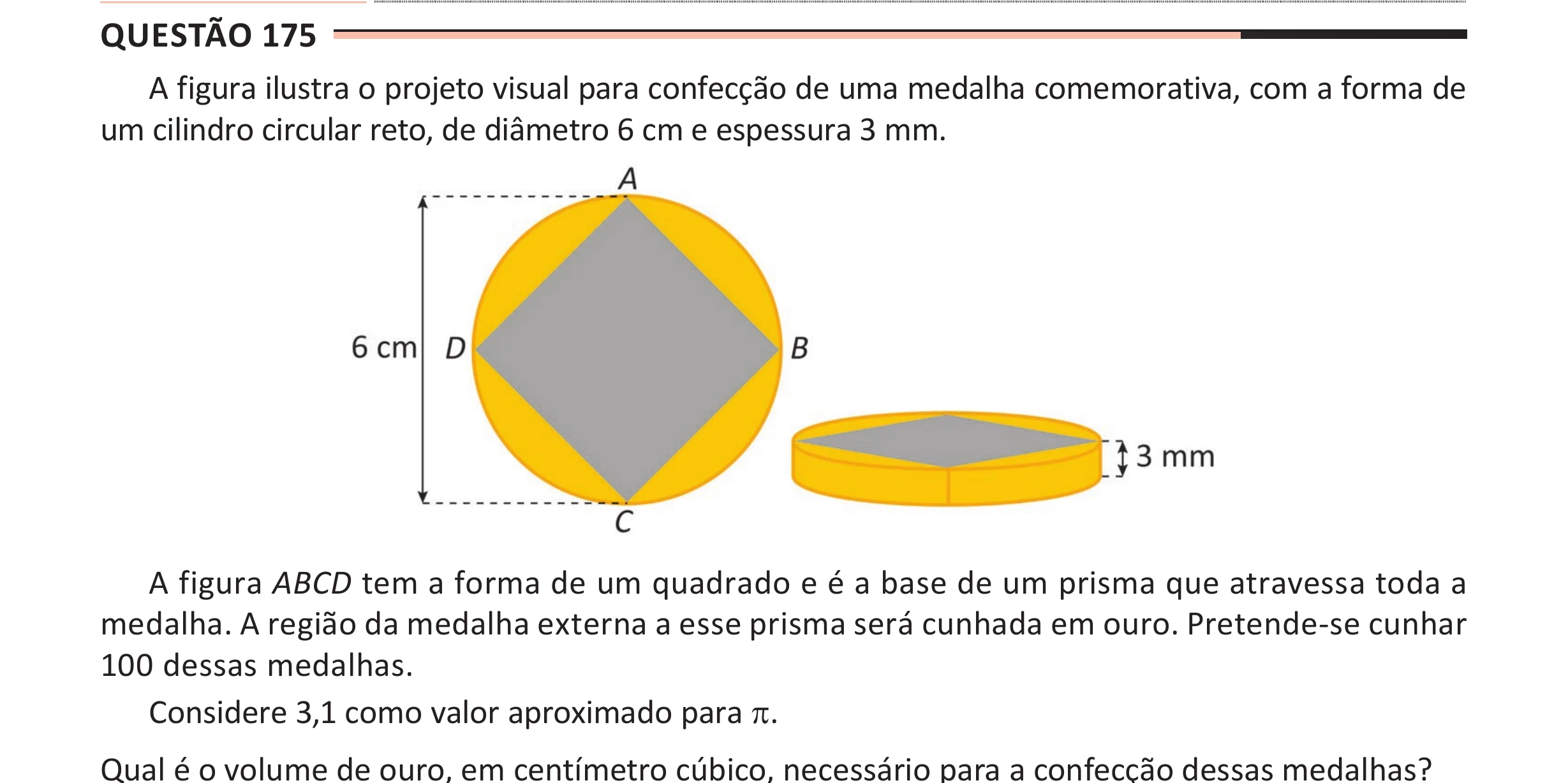 Enunciado original completo da questão 175 do ENEM 2025 - 2º Dia – Caderno 11 – Laranja (Braile e ledor) – Aplicação Regular - (Ampliada), página 59.