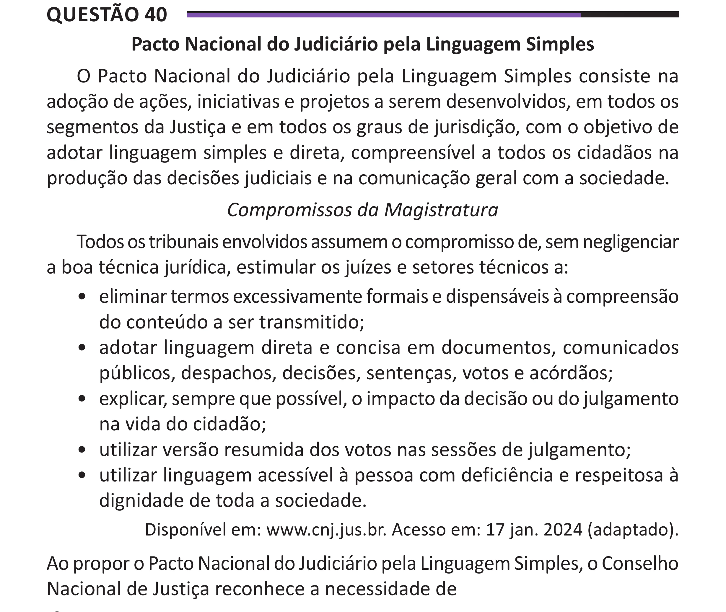 Enunciado original completo da questão 40 do ENEM 2025 - 1º Dia – Caderno 10 – Roxo (Libras) – Aplicação Regular - (Superampliada), página 46.