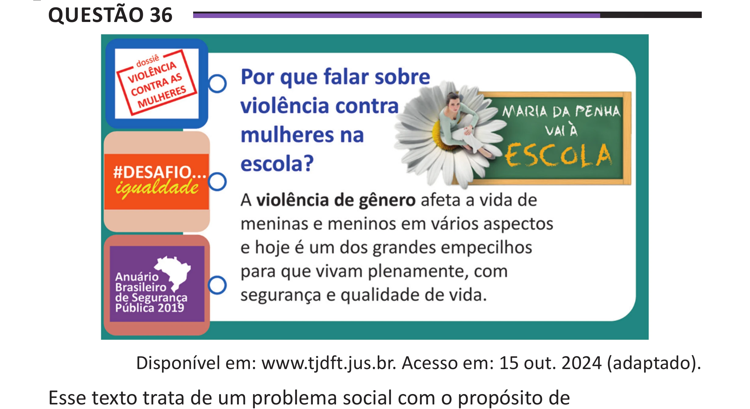Enunciado original completo da questão 36 do ENEM 2025 - 1º Dia – Caderno 10 – Roxo (Libras) – Aplicação Regular - (Superampliada), página 42.