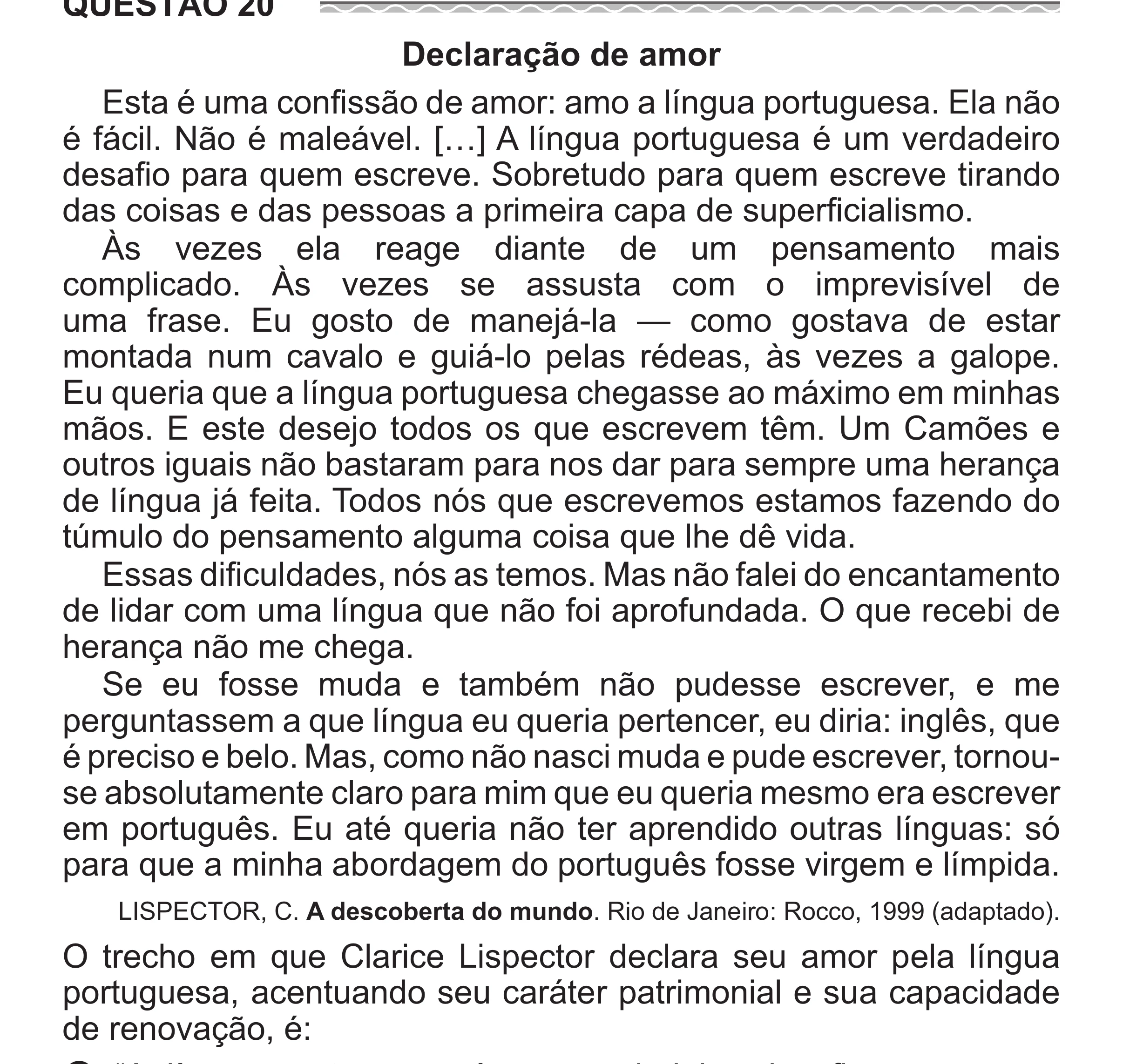 Enunciado original completo da questão 20 do ENEM 2017 - 1º Dia - Caderno 1 - Azul (Superampliada) – Aplicação regular, página 24.