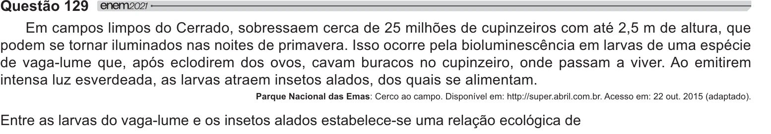 Enunciado original completo da questão 129 do ENEM 2021 - 2º Dia – Caderno 7 – Azul – Reaplicação/PPL/Segunda Oportunidade, página 12.