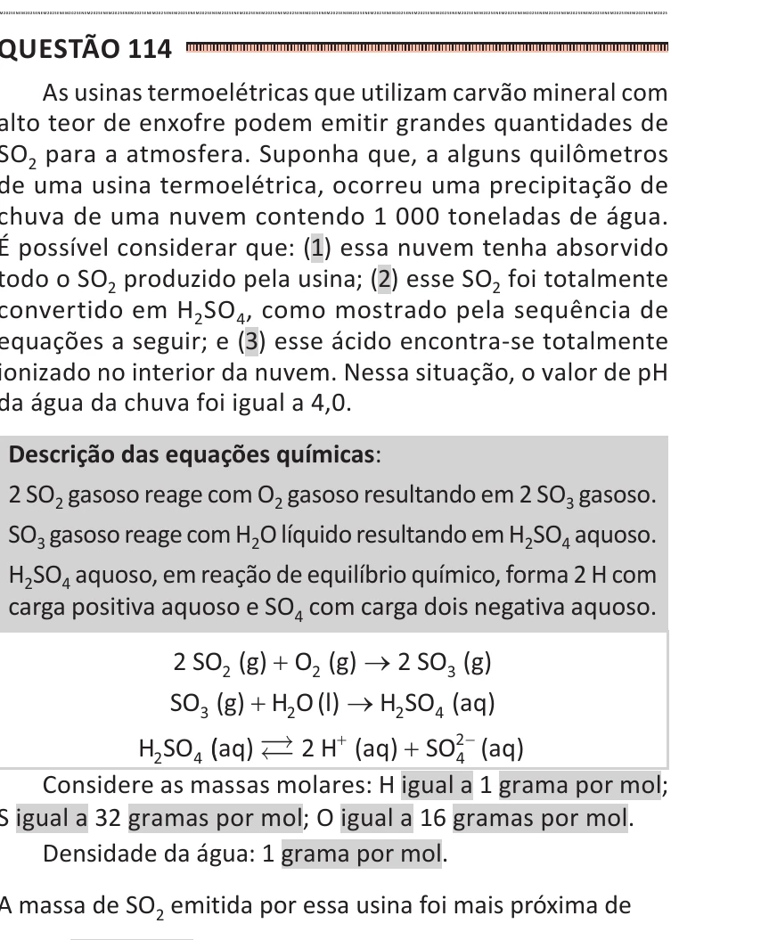 Enunciado original completo da questão 114 do ENEM 2025 - 2º Dia – Caderno 11 – Laranja (Braile e ledor) – Reaplicação - (Ledor), página 8.