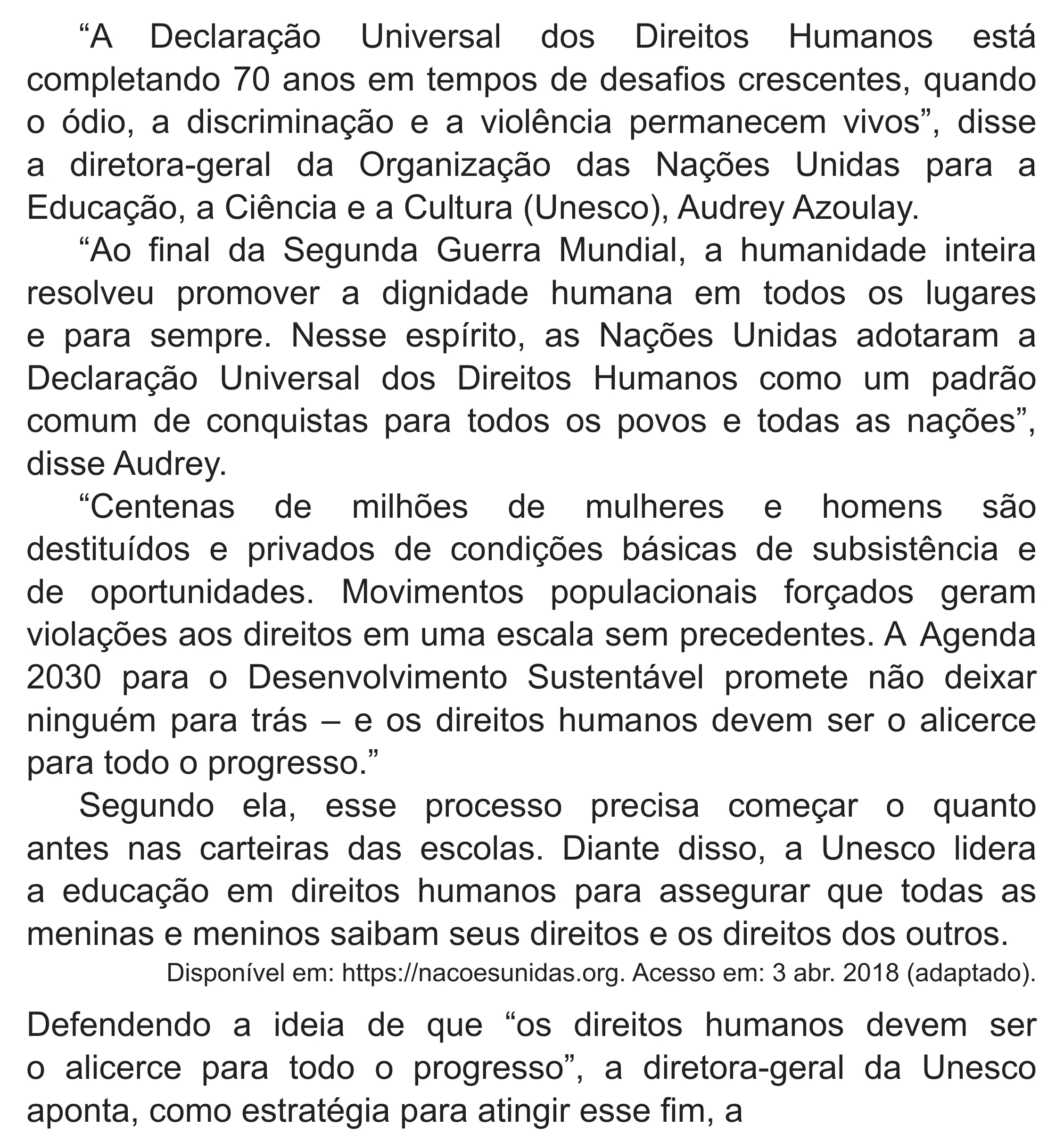 Enunciado original completo da questão 6 do ENEM 2018 - 1º Dia - Caderno 1 - Azul (Superampliada) – Aplicação regular, página 12.