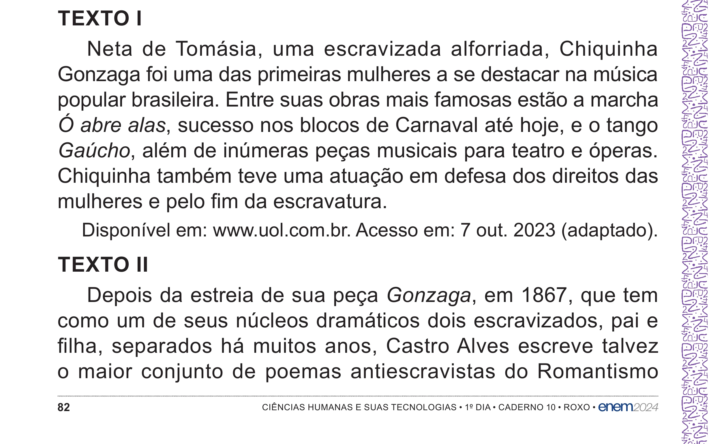 Enunciado original completo da questão 75 do ENEM 2024 - 1º Dia – Caderno 10 – Roxo (Libras) – Aplicação Regular - (Superampliada), página 82.