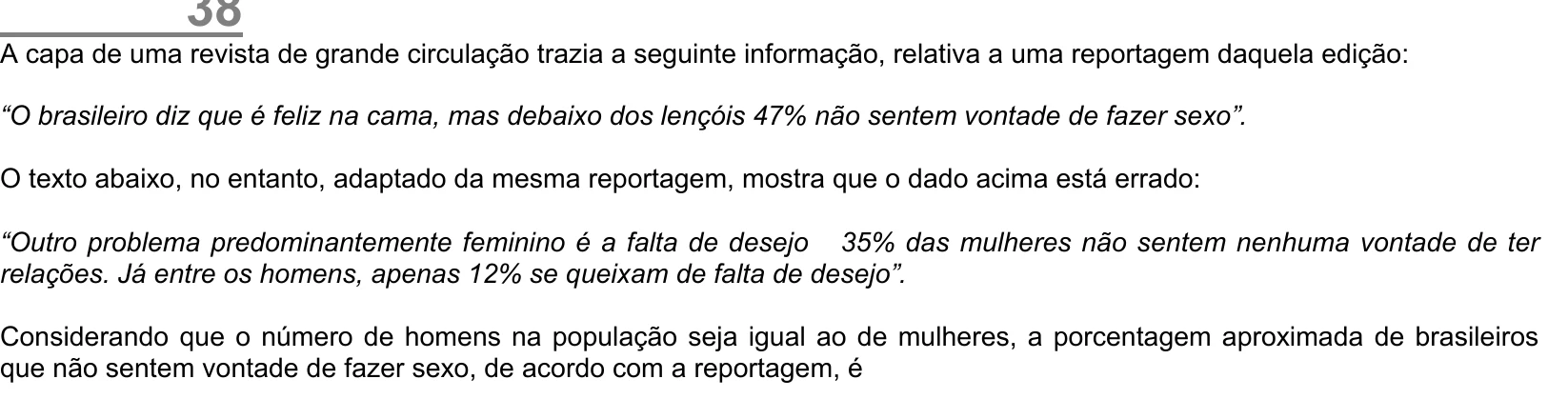 Enunciado original completo da questão 38 do ENEM 2002 - Caderno Amarelo, página 16.