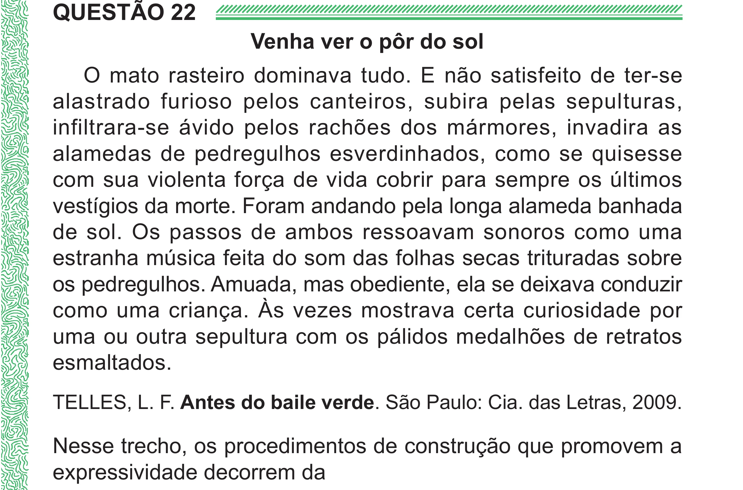 Enunciado original completo da questão 22 do ENEM 2024 - 1º Dia – Caderno 4 – Verde (Superampliada) – Reaplicação/PPL, página 29.