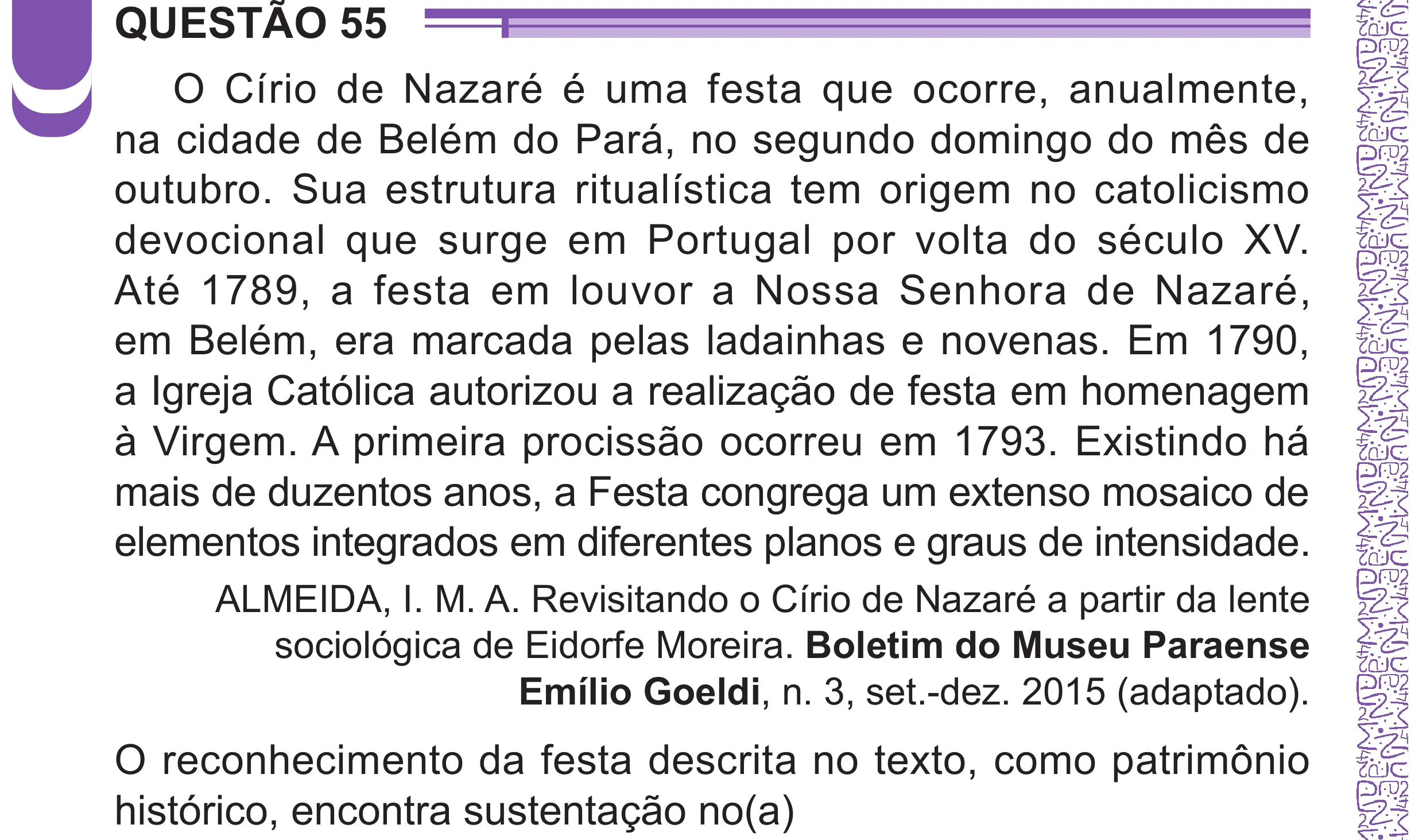 Enunciado original completo da questão 55 do ENEM 2024 - 1º Dia – Caderno 10 – Roxo (Libras) – Aplicação Regular - (Superampliada), página 68.