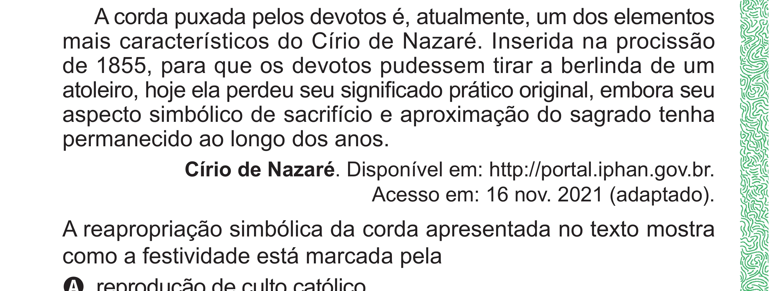 Enunciado original completo da questão 60 do ENEM 2024 - 1º Dia – Caderno 4 – Verde (Superampliada) – Reaplicação/PPL, página 68.
