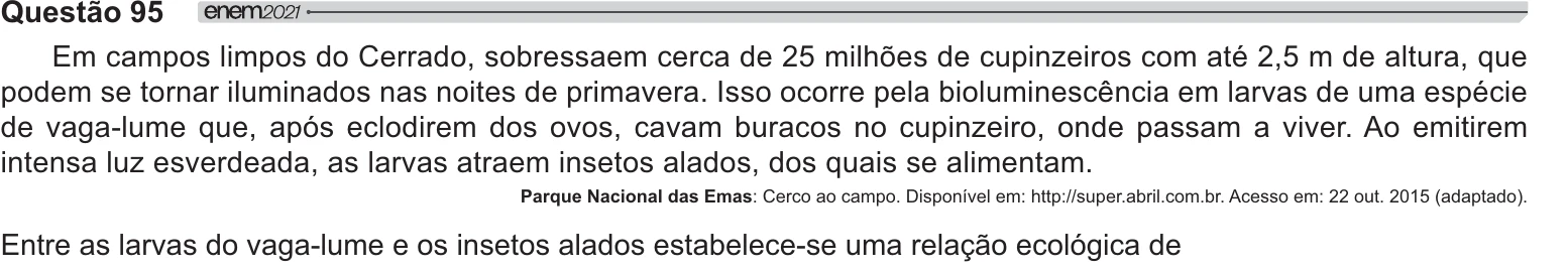 Enunciado original completo da questão 95 do ENEM 2021 - 2º Dia – Caderno 8 – Rosa – Reaplicação/PPL/Segunda Oportunidade, página 3.