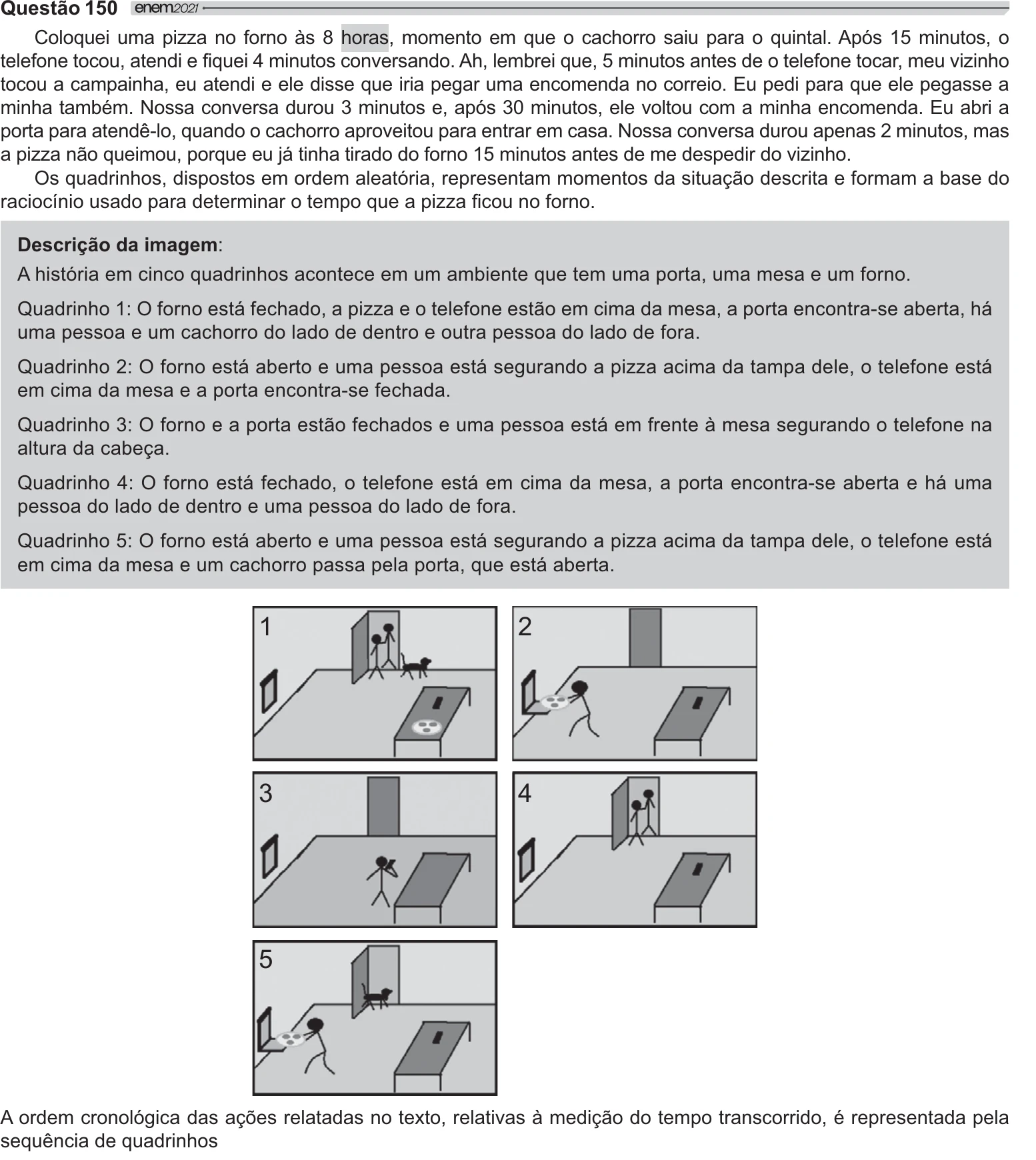 Enunciado original completo da questão 150 do ENEM 2021 - 2º Dia – Caderno 11 – Laranja (braile e ledor) – Reaplicação/PPL/Segunda Oportunidade, página 20.
