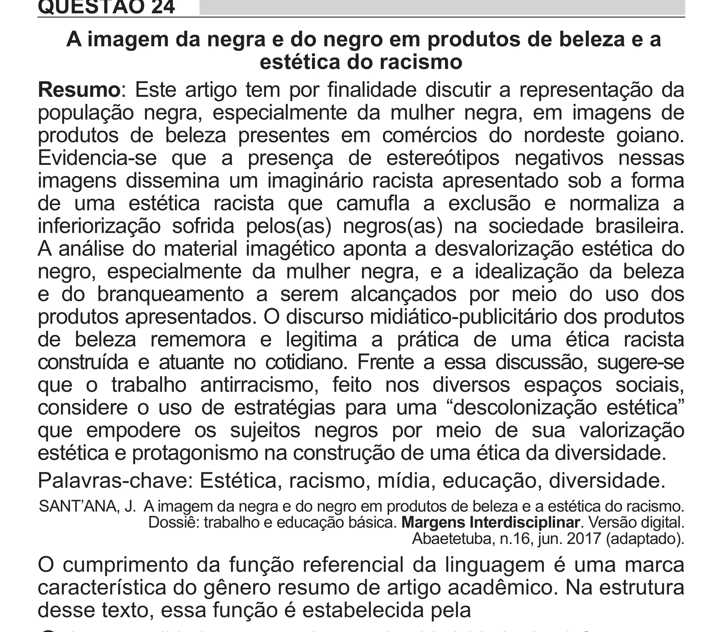 Enunciado original completo da questão 24 do ENEM 2018 - 1º Dia - Caderno 1 - Azul (Superampliada) – Aplicação regular, página 28.