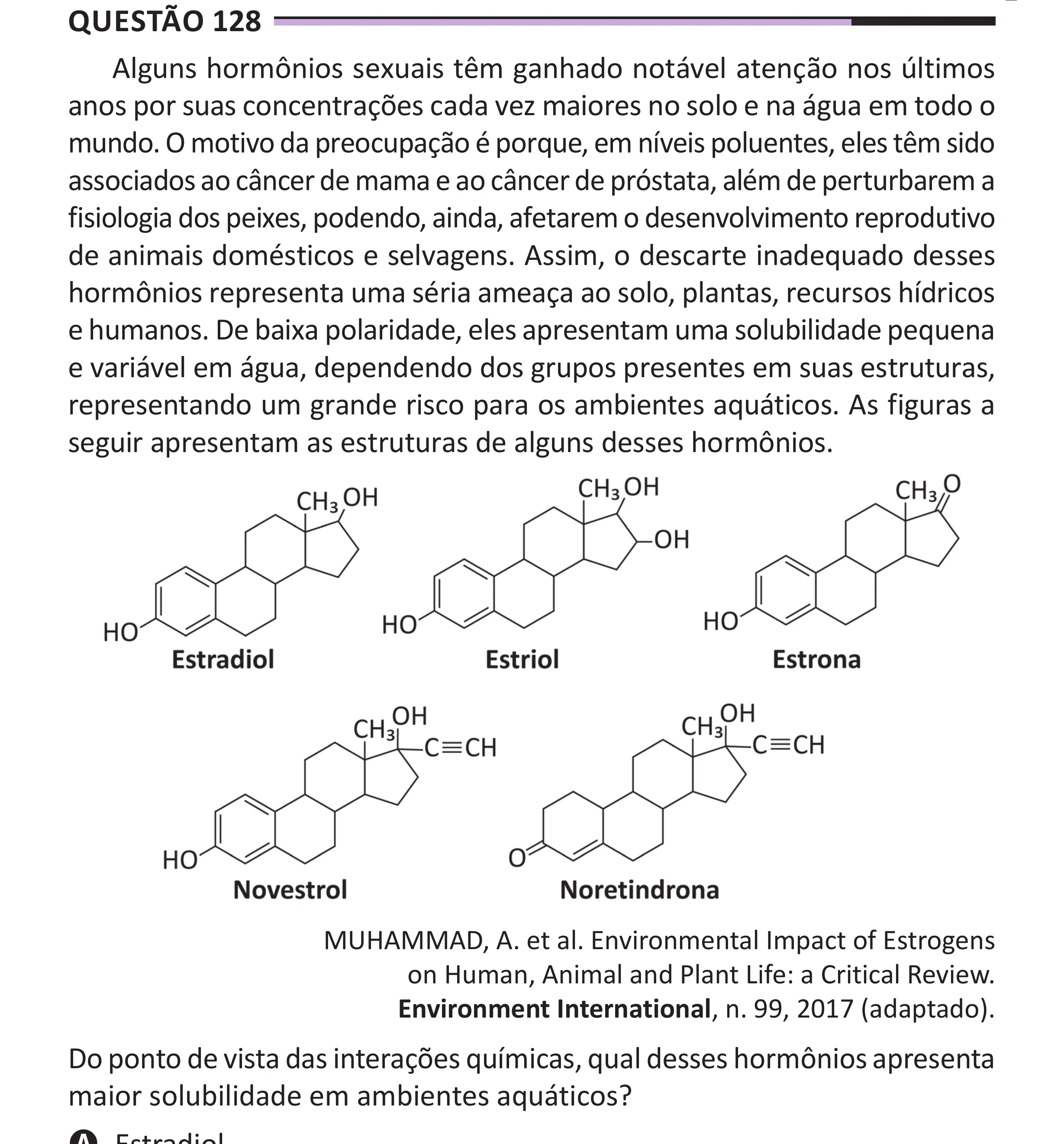Enunciado original completo da questão 128 do ENEM 2025 - 2º Dia – Caderno 12 – Roxo (Libras) – Aplicação Regular - (Superampliada), página 41.