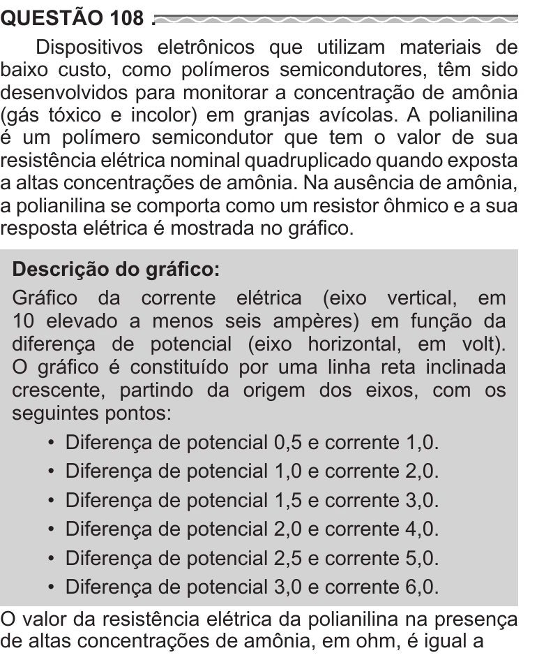 Enunciado original completo da questão 108 do ENEM 2017 - 2º Dia - Caderno 11 – Laranja (Braile e ledor) – Aplicação regular, página 7.