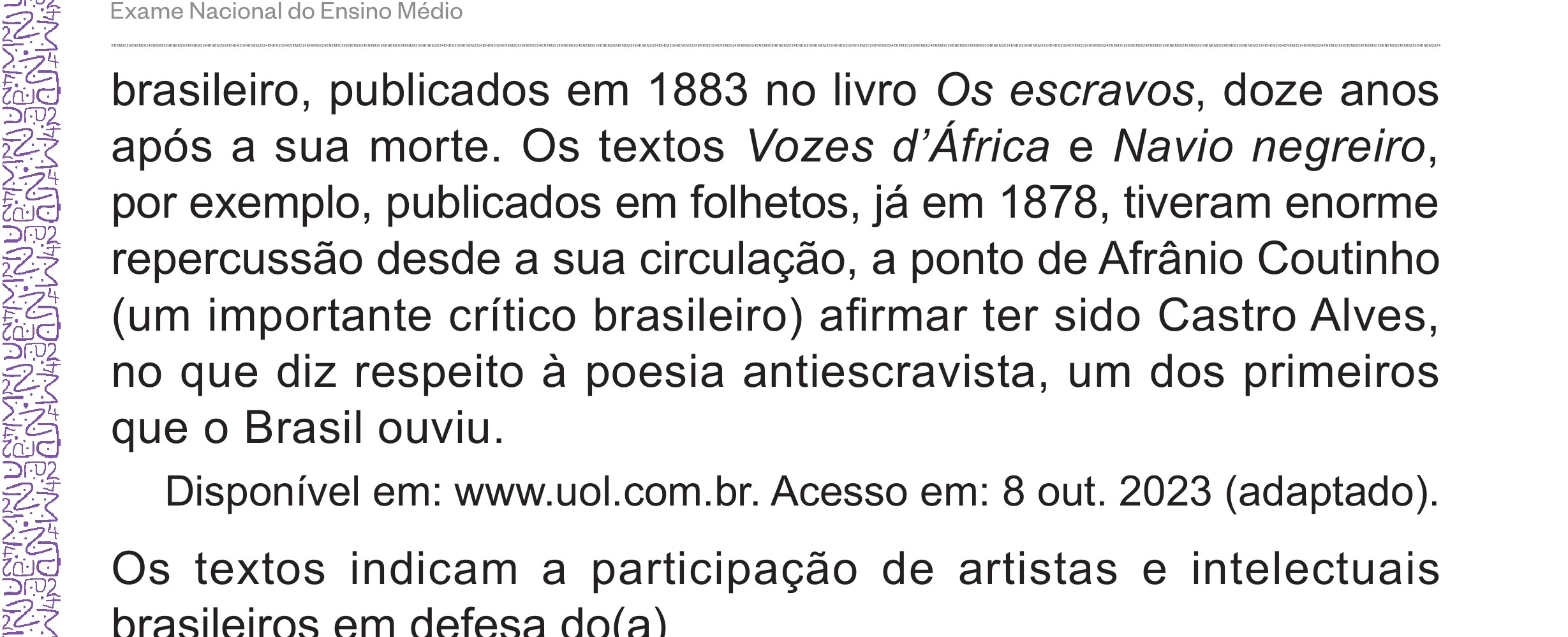Enunciado original completo da questão 75 do ENEM 2024 - 1º Dia – Caderno 10 – Roxo (Libras) – Aplicação Regular - (Superampliada), página 83.