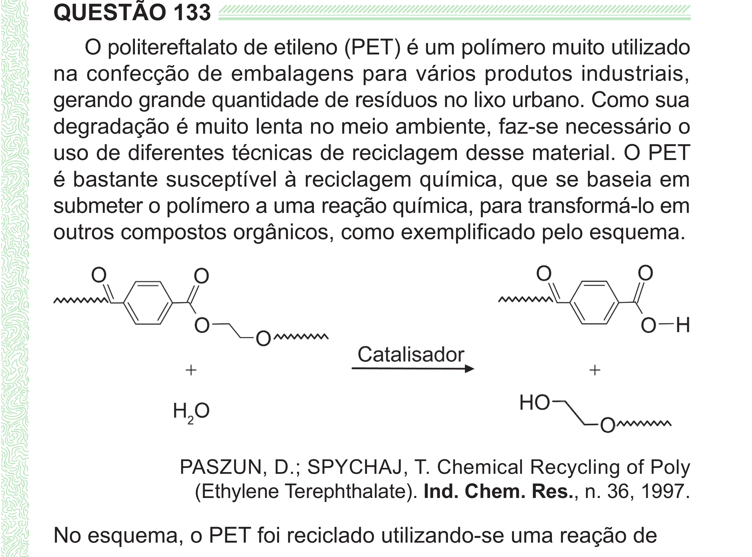 Enunciado original completo da questão 133 do ENEM 2024 - 2º Dia – Caderno 8 – Verde (Superampliada) – Reaplicação/PPL, página 45.