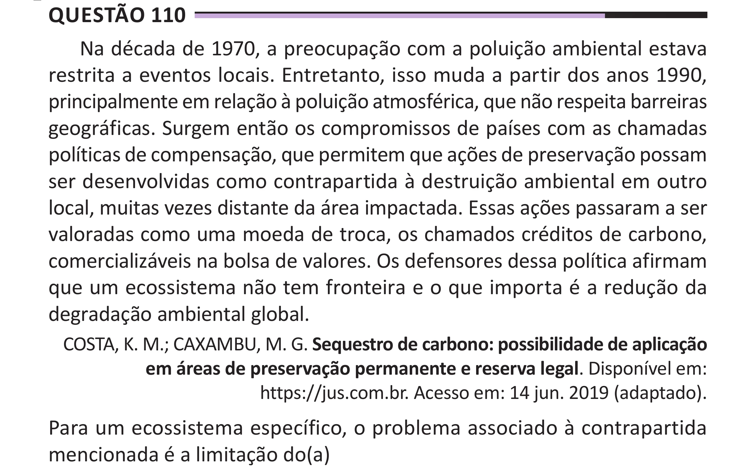 Enunciado original completo da questão 110 do ENEM 2025 - 2º Dia – Caderno 12 – Roxo (Libras) – Aplicação Regular - (Superampliada), página 22.