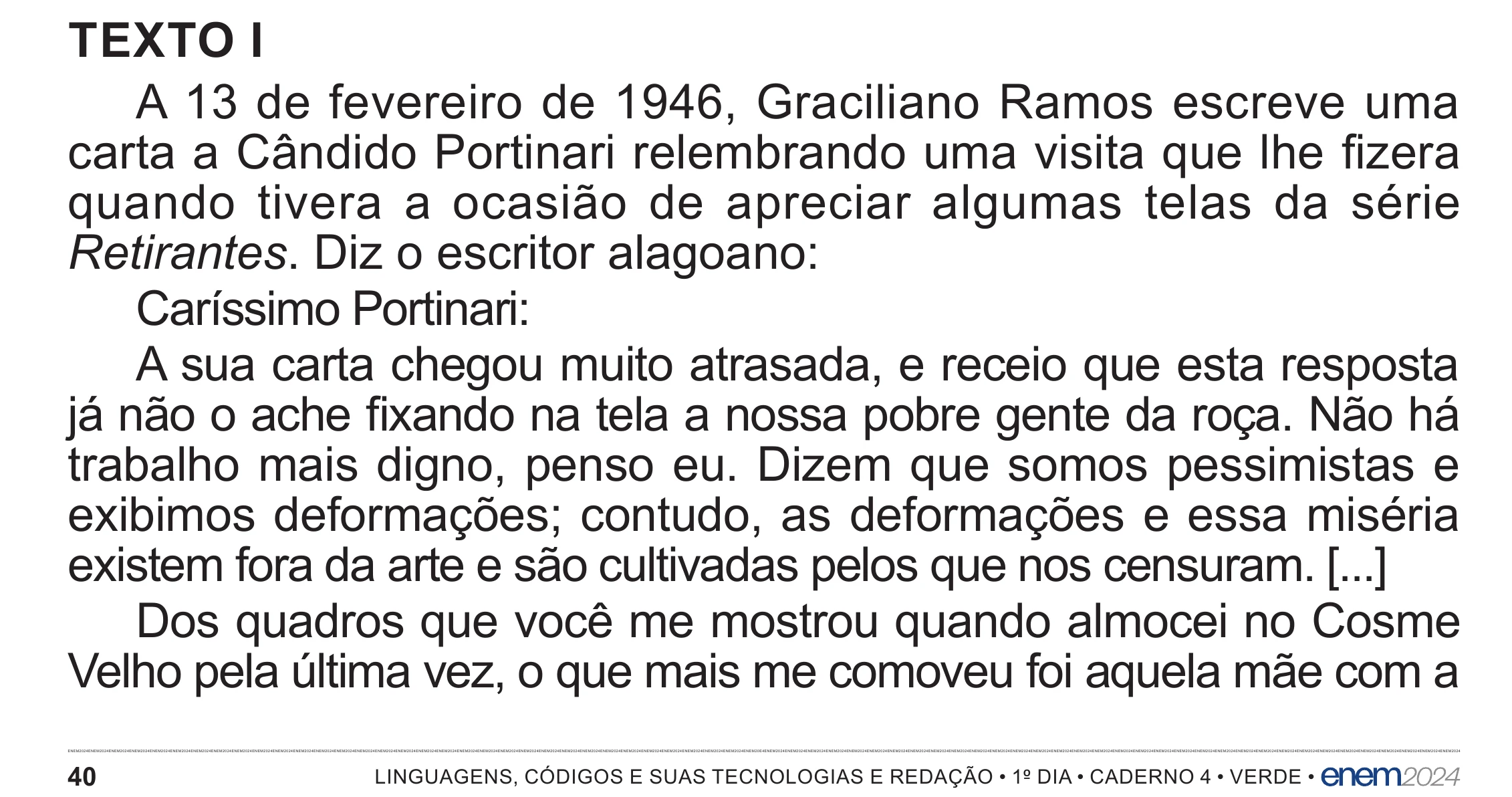 Enunciado original completo da questão 30 do ENEM 2024 - 1º Dia – Caderno 4 – Verde – Aplicação Regular - (Superampliada), página 40.