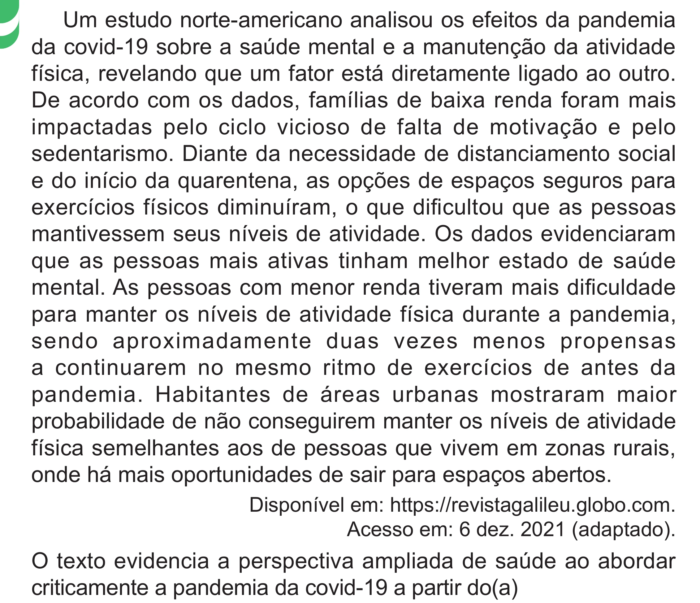 Enunciado original completo da questão 31 do ENEM 2024 - 1º Dia – Caderno 4 – Verde – Aplicação Regular - (Superampliada), página 42.