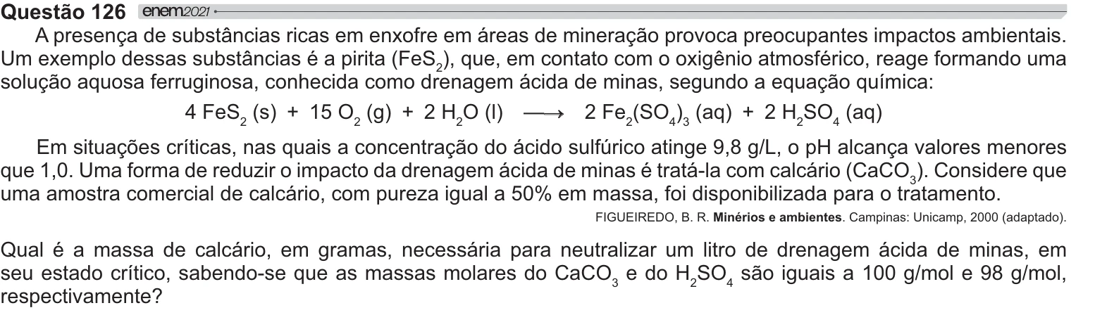 Enunciado original completo da questão 126 do ENEM 2021 - 2º Dia – Caderno 5 – Amarelo – Reaplicação/PPL/Segunda Oportunidade, página 11.