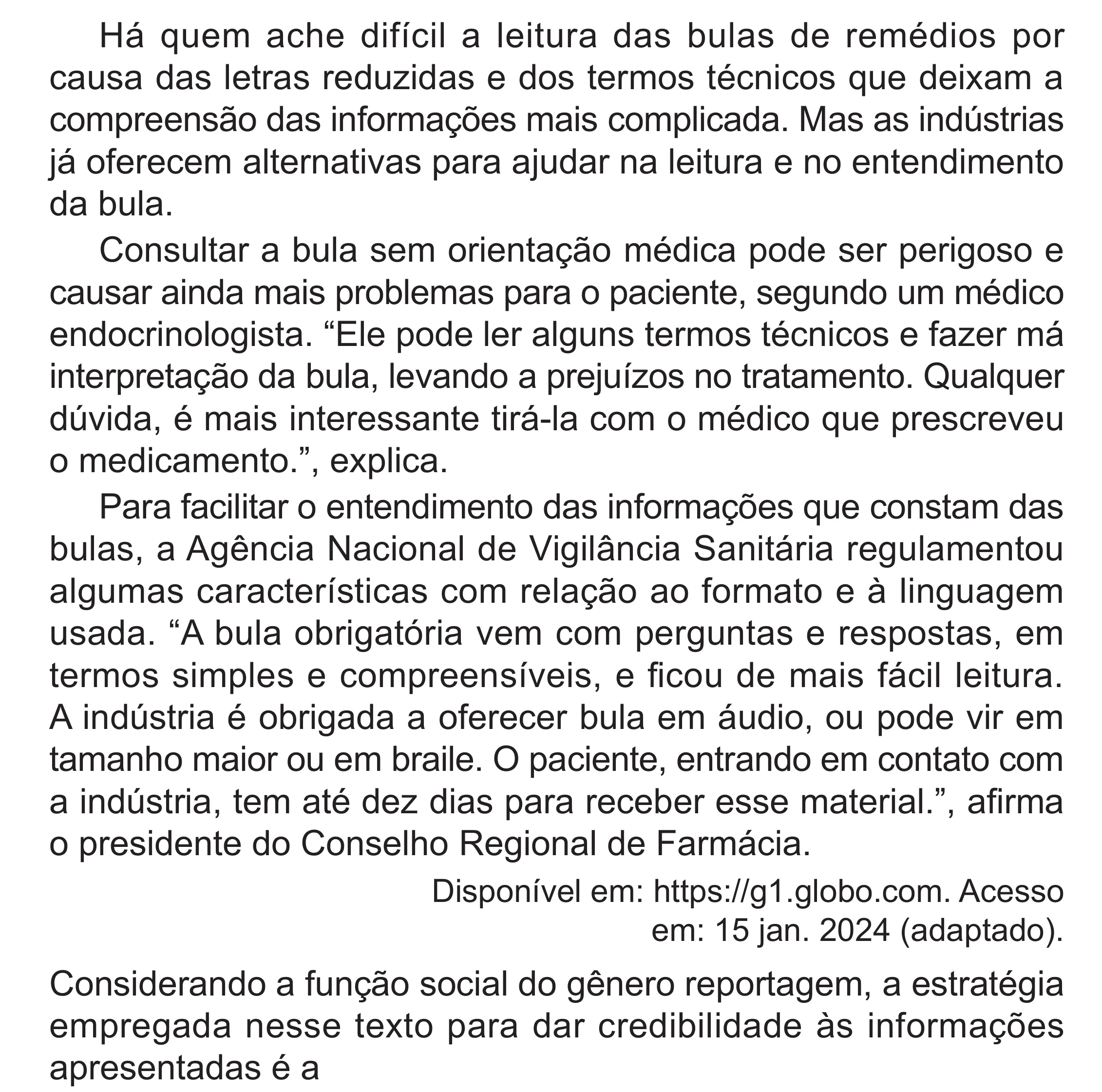 Enunciado original completo da questão 42 do ENEM 2024 - 1º Dia – Caderno 4 – Verde (Superampliada) – Reaplicação/PPL, página 50.