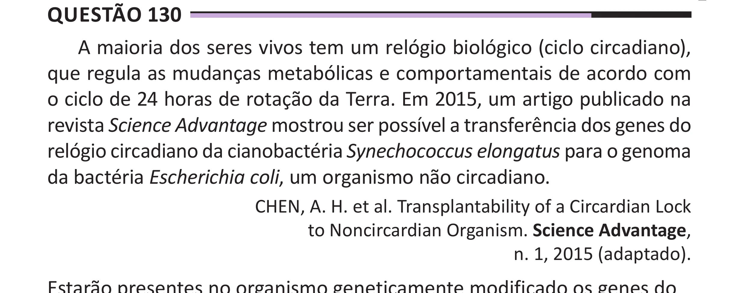 Enunciado original completo da questão 130 do ENEM 2025 - 2º Dia – Caderno 12 – Roxo (Libras) – Aplicação Regular - (Superampliada), página 43.