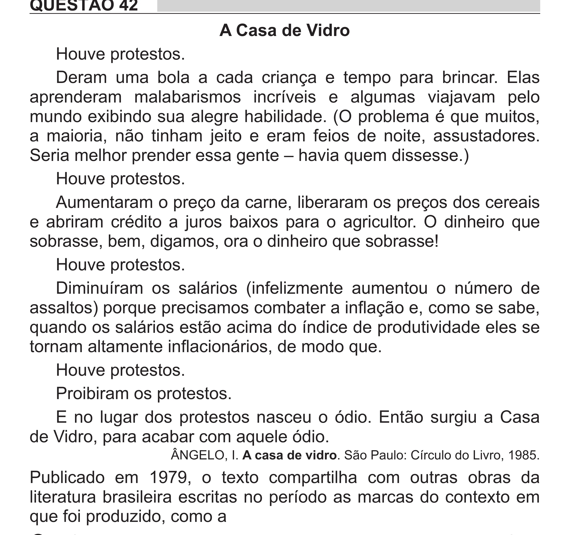 Enunciado original completo da questão 42 do ENEM 2018 - 1º Dia - Caderno 1 - Azul (Superampliada) – Aplicação regular, página 45.
