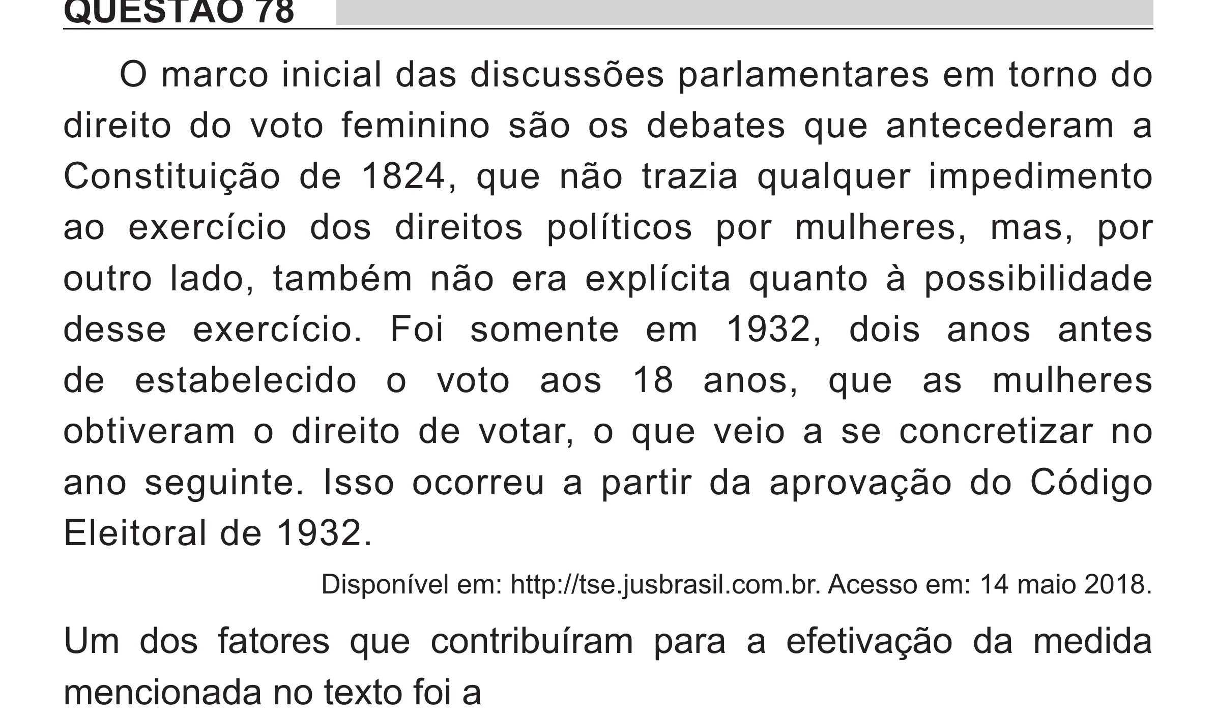 Enunciado original completo da questão 78 do ENEM 2018 - 1º Dia - Caderno 1 - Azul (Superampliada) – Aplicação regular, página 72.