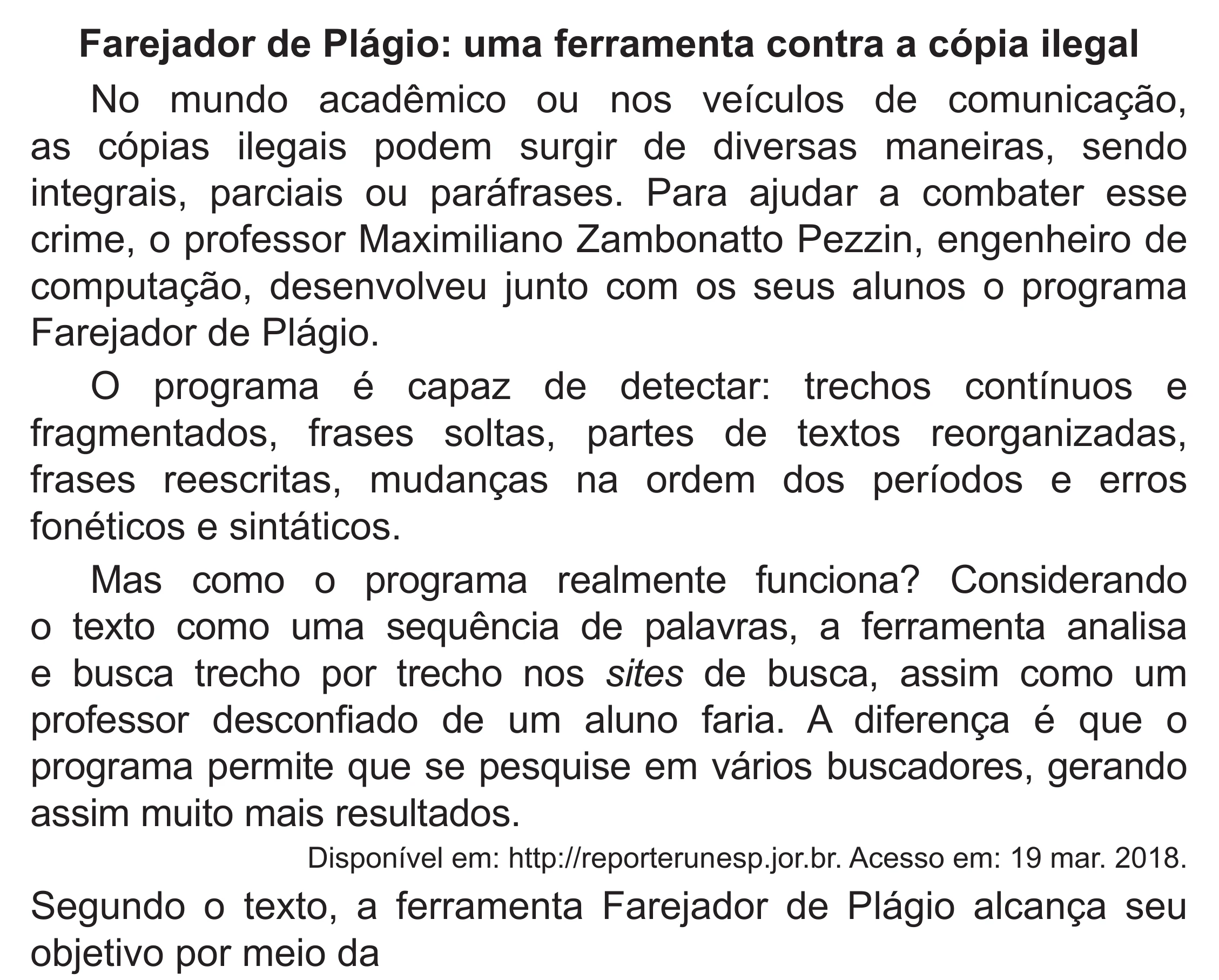 Enunciado original completo da questão 44 do ENEM 2018 - 1º Dia - Caderno 1 - Azul (Superampliada) – Aplicação regular, página 47.