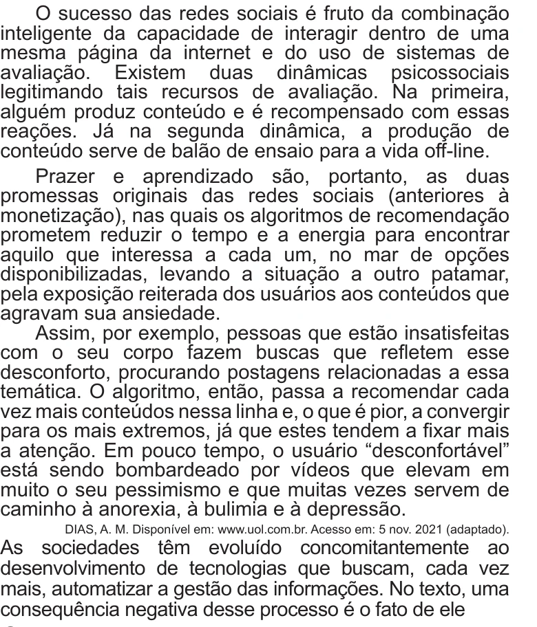 Enunciado original completo da questão 8 do ENEM 2022 - 1º Dia – Caderno 4 – Rosa – Reaplicação/PPL, página 5.