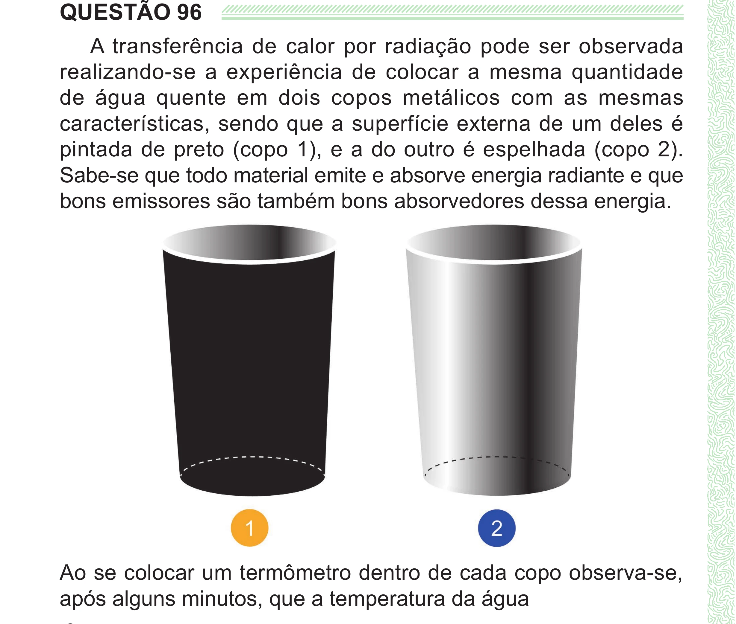 Enunciado original completo da questão 96 do ENEM 2024 - 2º Dia – Caderno 8 – Verde (Superampliada) – Reaplicação/PPL, página 8.