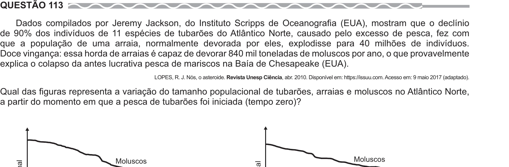 Enunciado original completo da questão 113 do ENEM 2017 - 2º Dia - Caderno 6 - Cinza – Reaplicação/PPL, página 8.