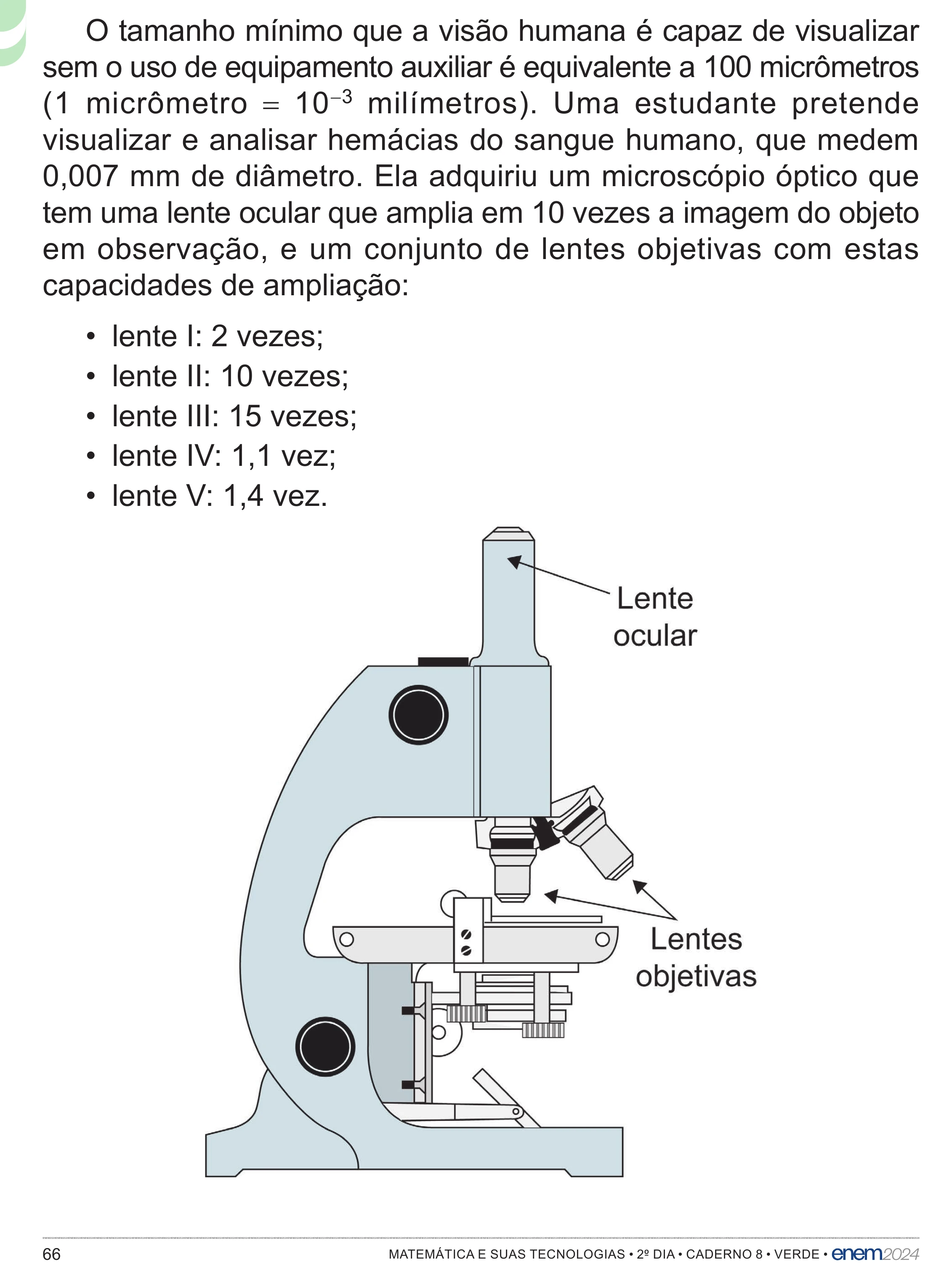 Enunciado original completo da questão 154 do ENEM 2024 - 2º Dia – Caderno 8 – Verde – Aplicação Regular - (Superampliada), página 66.