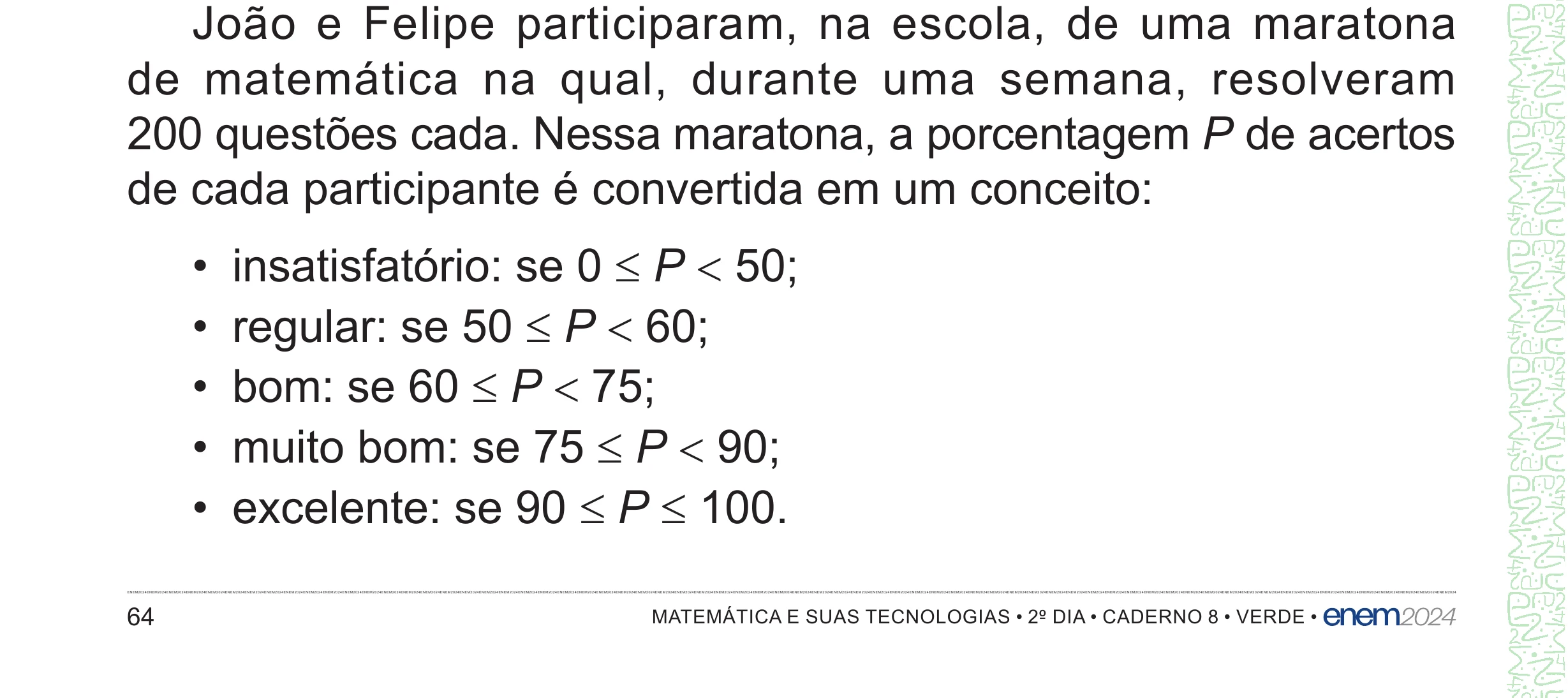 Enunciado original completo da questão 152 do ENEM 2024 - 2º Dia – Caderno 8 – Verde – Aplicação Regular - (Superampliada), página 64.
