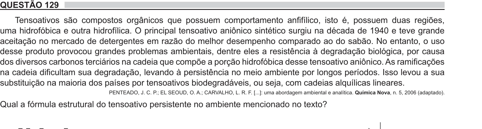 Enunciado original completo da questão 129 do ENEM 2018 - 2º Dia - Caderno 5 - Amarelo – Aplicação regular, página 13.